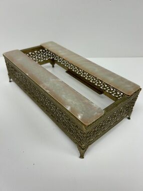 Mid Century Hollywood Regency style ornate gold tone metal tissue box holder